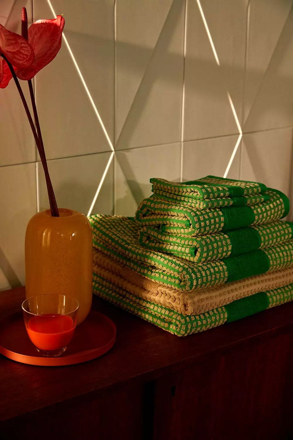 Juna Check Handtuch 140x70 Cm, Grün/Sandfarben 5 Juna Check Handtuch 140x70 Cm, Grün/Sandfarben – Bild 5