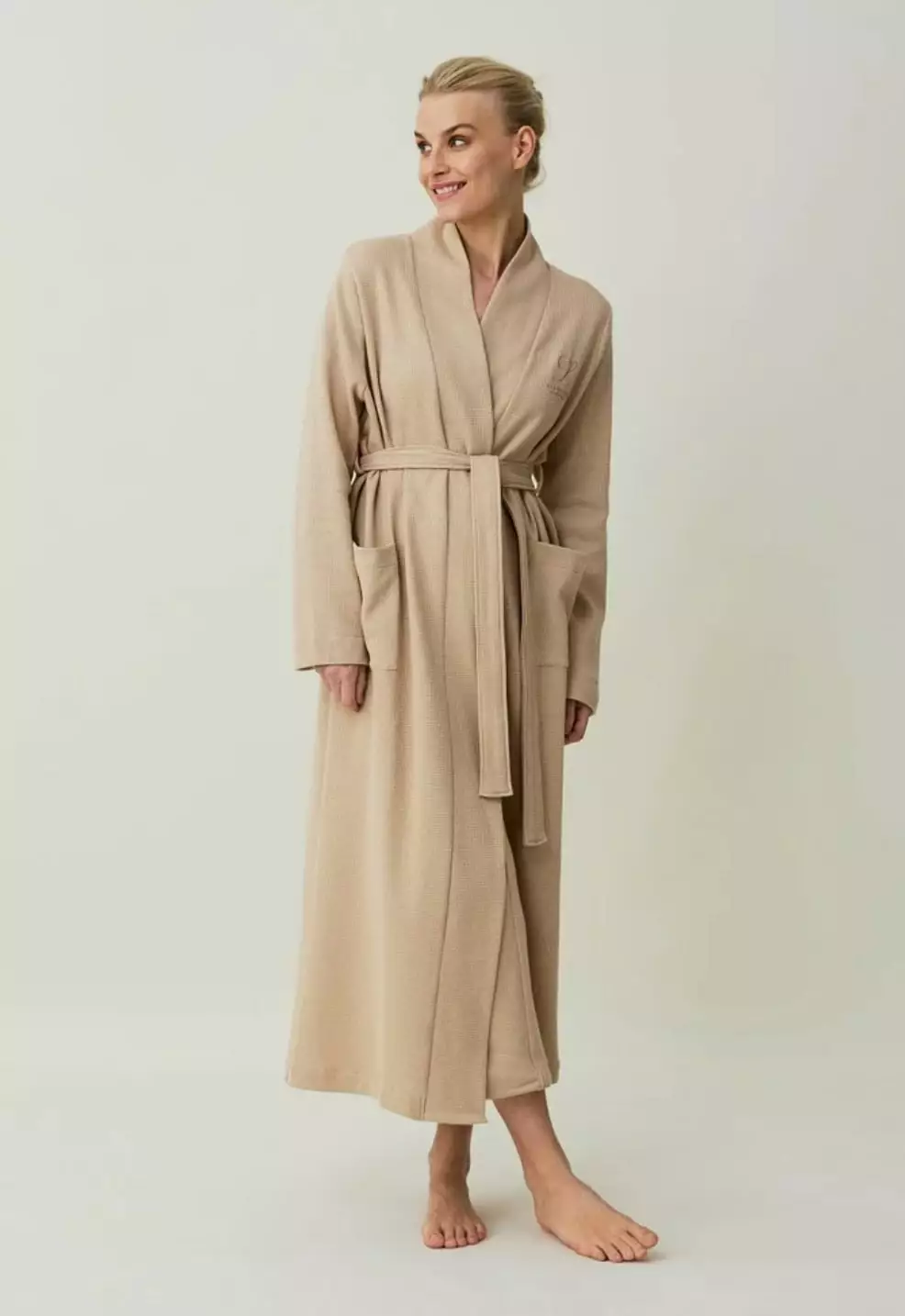 Lexington Aubrey Cotton Waffle Bademantel M, Beige 2 Lexington Aubrey Cotton Waffle Bademantel M, Beige – Bild 2