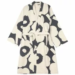 Marimekko Unikko Bademantel Altweiß/Charcoal, L