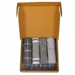 Recycled By Wille Geschenkset Küche 4 Küchenhandtücher + 2 Topflappen, Dunkelgrau