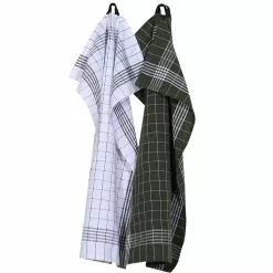 Recycled By Wille Astrid Geschirrtuch 2-er Set 50x70 Cm, Olivgrün/Weiß